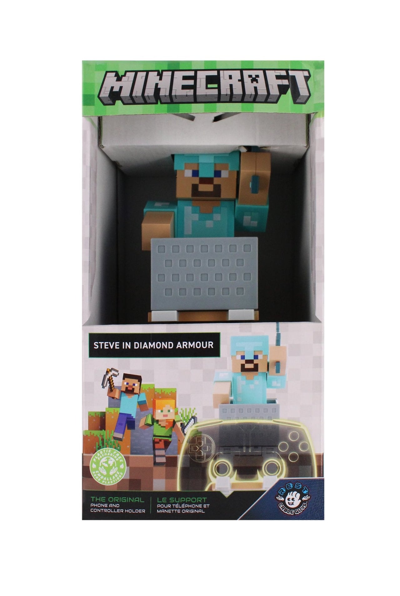 Minecraft: Steve in Diamond Armour Cable Guys R.E.S.T Collectible Figure Device Holder - EXG Pro